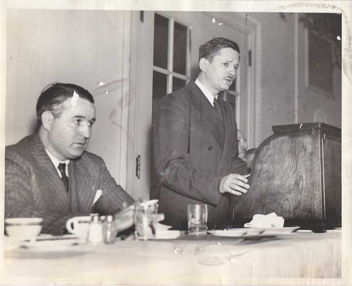 Jacie speaking at American Legion Post 38 on the Bund 1938.jpg